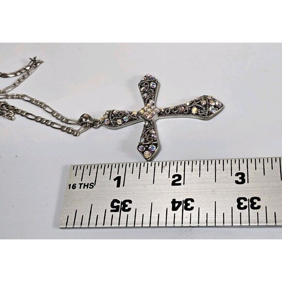 925 Sterling Silver Necklace Rhinestone Cross Sparkling Crystal Pendant Chain PD - Picture 14 of 14